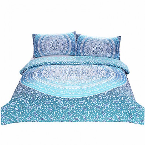 LuxuryBedding Crystal Arrays Duvet Quilt Cover Blue Printed Bedspread 3Pcs New Arrivals