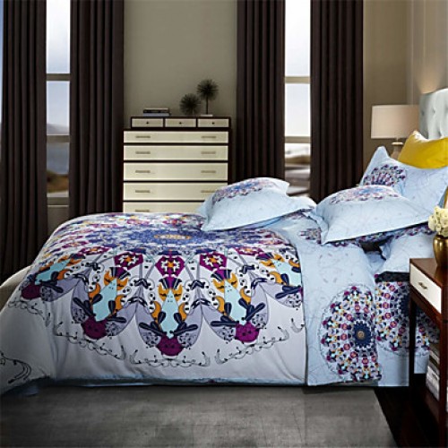  Bedding Set Warm Cotton Satin Bed Cover Sheet Set Mandala Queen Size 4pcs