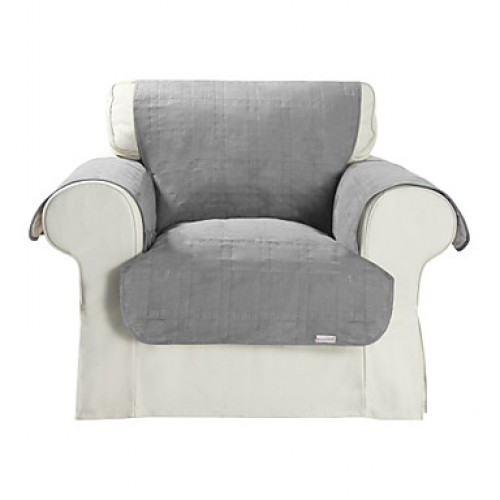Waterproof Microsuede Grey Solid Cube Quilting Recliner Cover  
