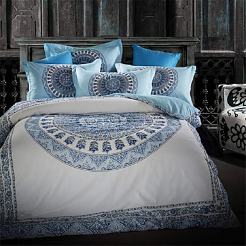 Bohemian Bedding Set Paisley Patterned Bed Linen Light Blue Cotton Bedclothes Queen 4pcs Coverlet Set