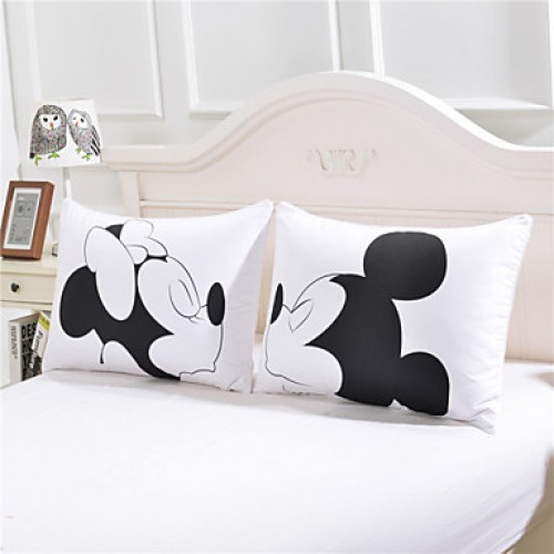 mickey mouse Love Decorative Pillow Case Cute Design Cotton Standard Pillowcase Home Gift 50cmx75cm One Pair