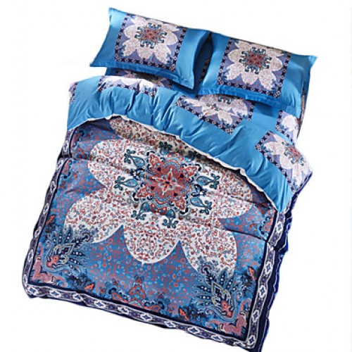 Luxury Bedding Set Blue Retro Design Quilt Cover N...