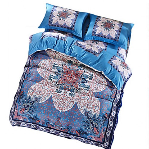 Luxury Bedding Set Blue Retro Design Quilt Cover No Fading Quality Bed Sheet Queen Size 4pcs Bedspread