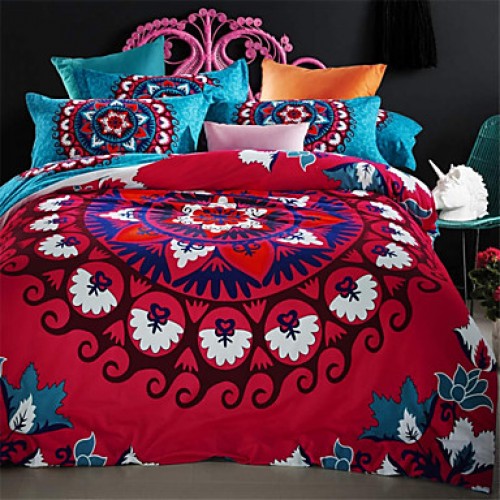 Mandala Bedding Set Floral Rose Red Home Textiles 100% Cotton Kaleidoscope Comforter Cover Queen 4pcs