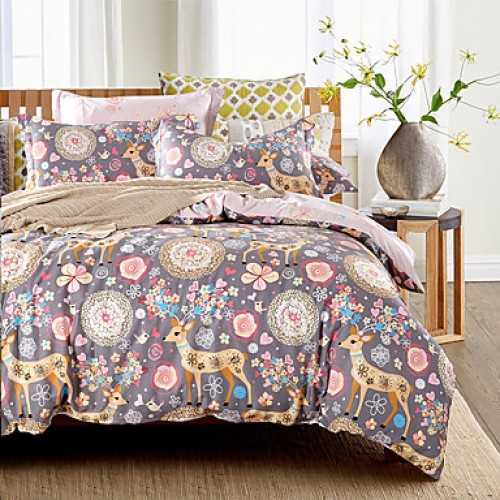 4PC Duvet Cover SetFresh Style Cotton Pattern Quee...