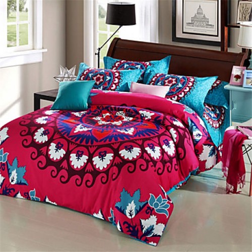 Mandala Bedding Set Floral Rose Red Home Textiles 100% Cotton Kaleidoscope Comforter Cover Queen 4pcs