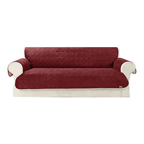 Waterproof Microsuede Burgundy Solid Mini Cube Quilting Sofa Cover  