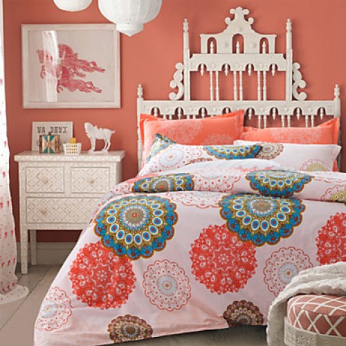 Orange 100% Cotton Bedclothes 4pcs Bedding Set Queen Size Duvet Cover Set