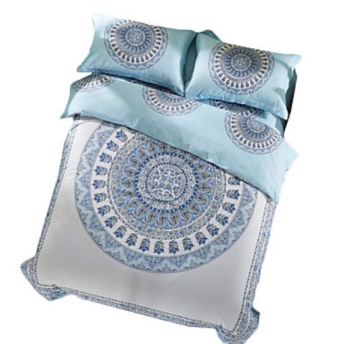 Bohemian Bedding Set Paisley Patterned Bed Linen Light Blue Cotton Bedclothes Queen 4pcs Coverlet Set