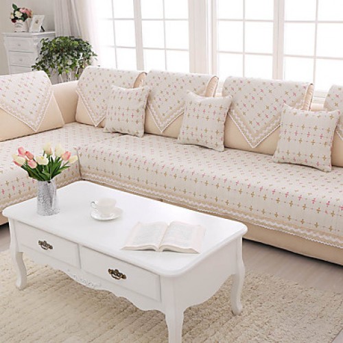 Cotton/linen old coarse Slip-resistant Slipcover Fashion Four Seasons Fabric Sofa Cushion Pink Floral Summer Sofa Cover  