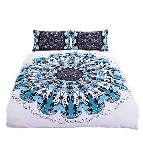 Swirl Bedding Set Blue Red Twill Bohemian Bedclothes Multi Sizes 3pcs Stylish Duvet Cover