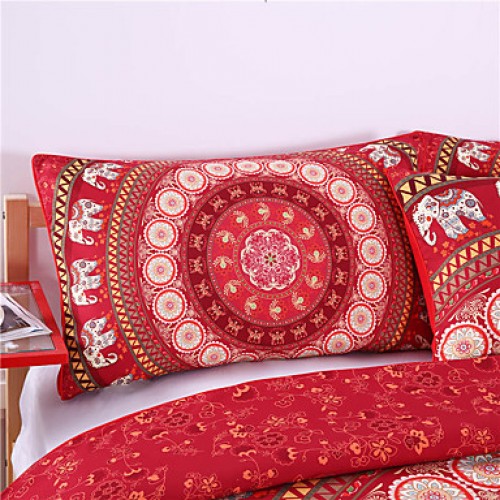 Red Mandala Bedding Home Elephant Messenger Indian Bed Linen Soft Fabric Moroccan Bedclothes 3Pcs Real