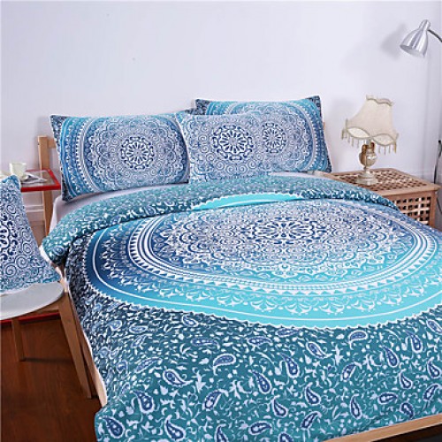 LuxuryBedding Crystal Arrays Duvet Quilt Cover Blue Printed Bedspread 3Pcs New Arrivals