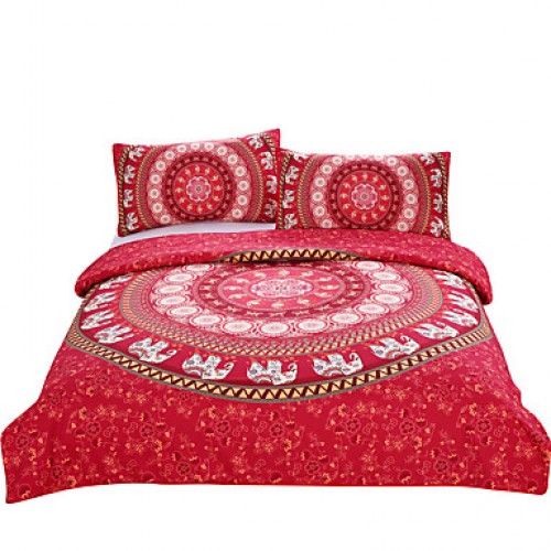 Red Mandala Bedding Home Elephant Messenger Indian Bed Linen Soft Fabric Moroccan Bedclothes 3Pcs Real