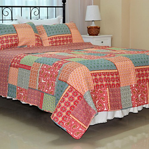 3PC Quilt Sets Full Cotton Multicolor Pattern 71"W*87"L