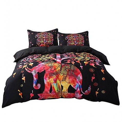 Black Bedding Set Black and RedDuvet Cover and Pillowcase Indian Style Print Exotic Bedclothes