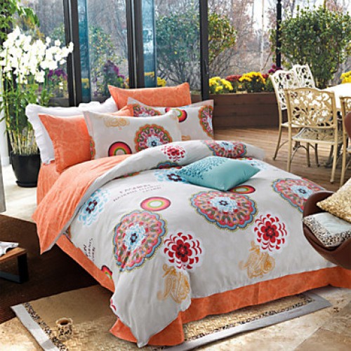 4PC Duvet Cover Set Cotton Floral Pattern Queen Si...