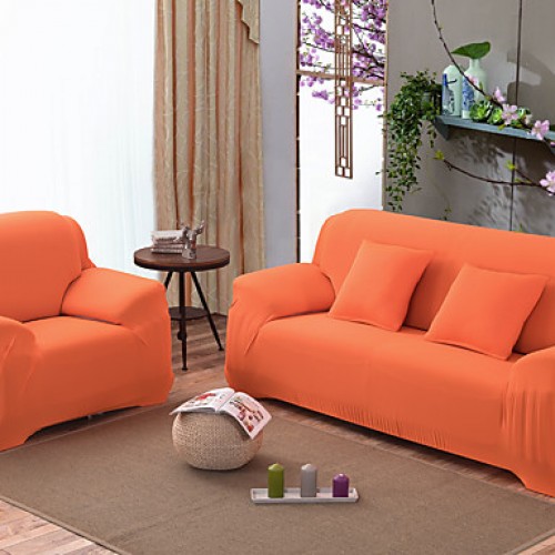 Solid Tight All-inclusive Sofa Towel Slipcover Slip-resistant Fabric Elastic Sofa Cover (Orange/Beige/Light Purple)  