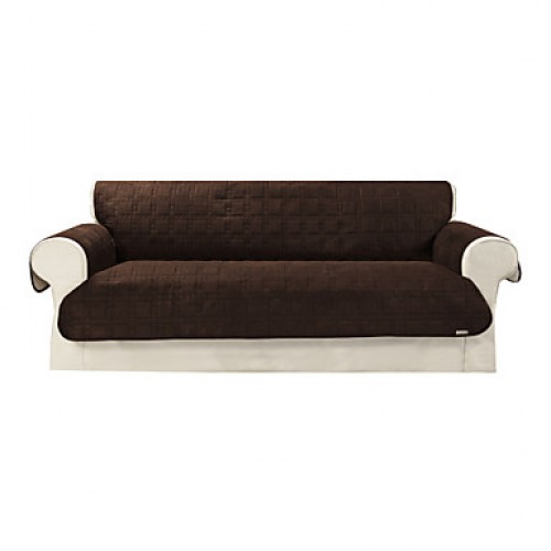 Waterproof Microsuede Brown Solid Mini Cube Quilting Sofa Cover  