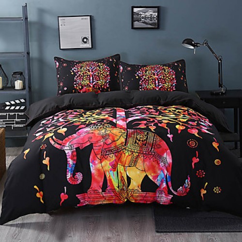 Black Bedding Set Black and RedDuvet Cover and Pillowcase Indian Style Print Exotic Bedclothes